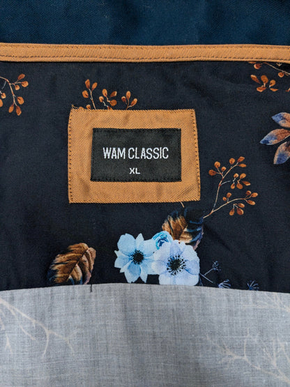 WAM Classic overhemd met korte kraag. Bruin Wit Blauwe Bloemen print. Maat XL.