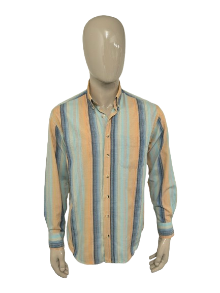 Vintage N.C.S. Hemd – orange/blau/gelb gestreift – Größe L