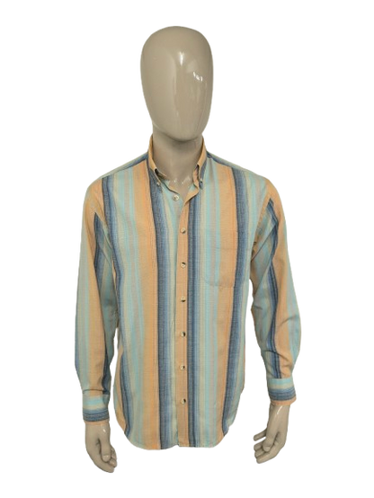 Vintage N.C.S. Hemd – orange/blau/gelb gestreift – Größe L