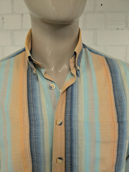 Vintage N.C.S. Hemd – orange/blau/gelb gestreift – Größe L