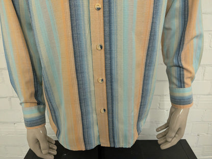 Vintage N.C.S. Hemd – orange/blau/gelb gestreift – Größe L