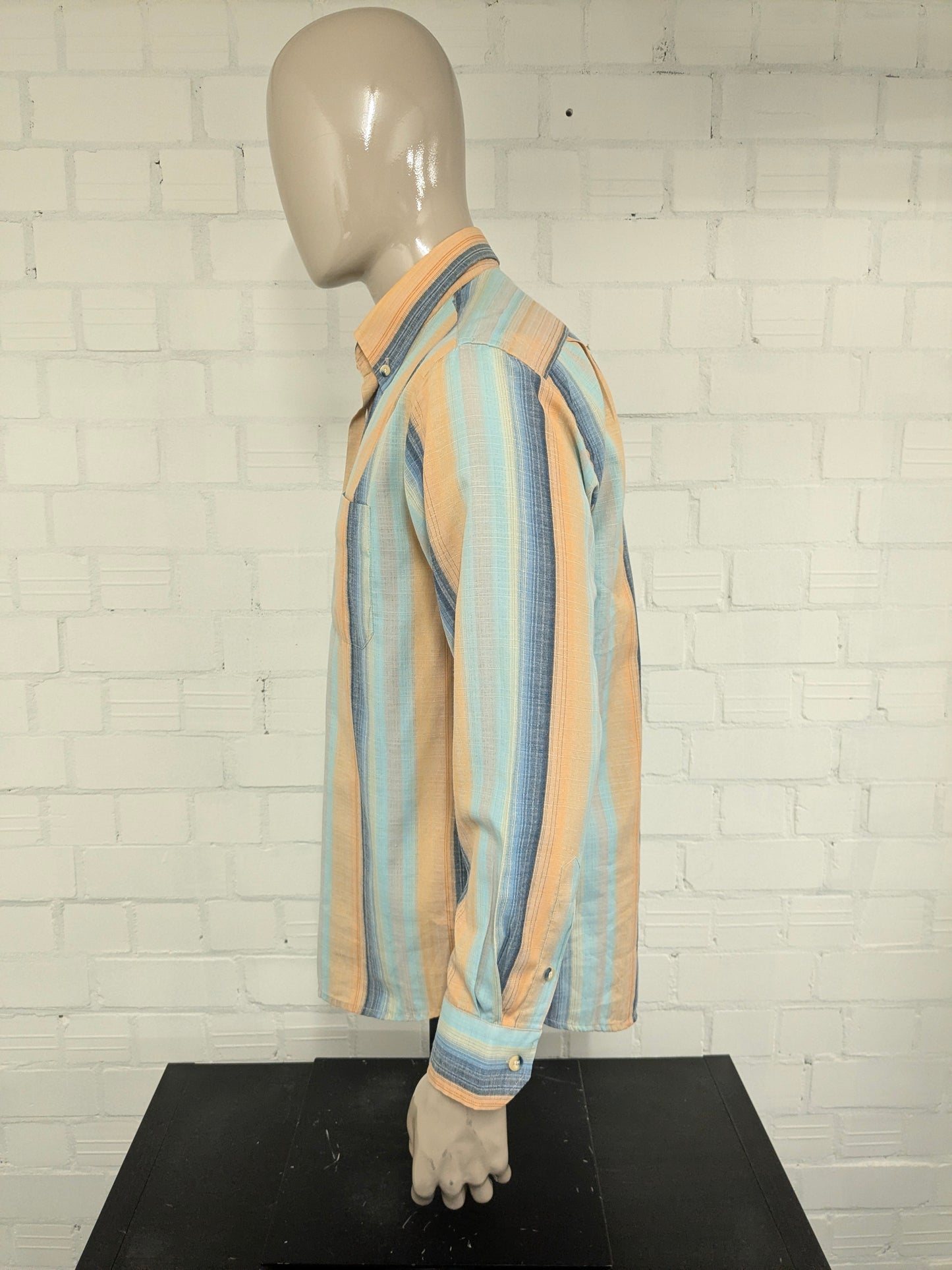 Vintage N.C.S. Hemd – orange/blau/gelb gestreift – Größe L
