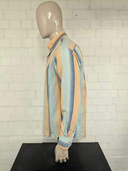 Vintage N.C.S. Hemd – orange/blau/gelb gestreift – Größe L