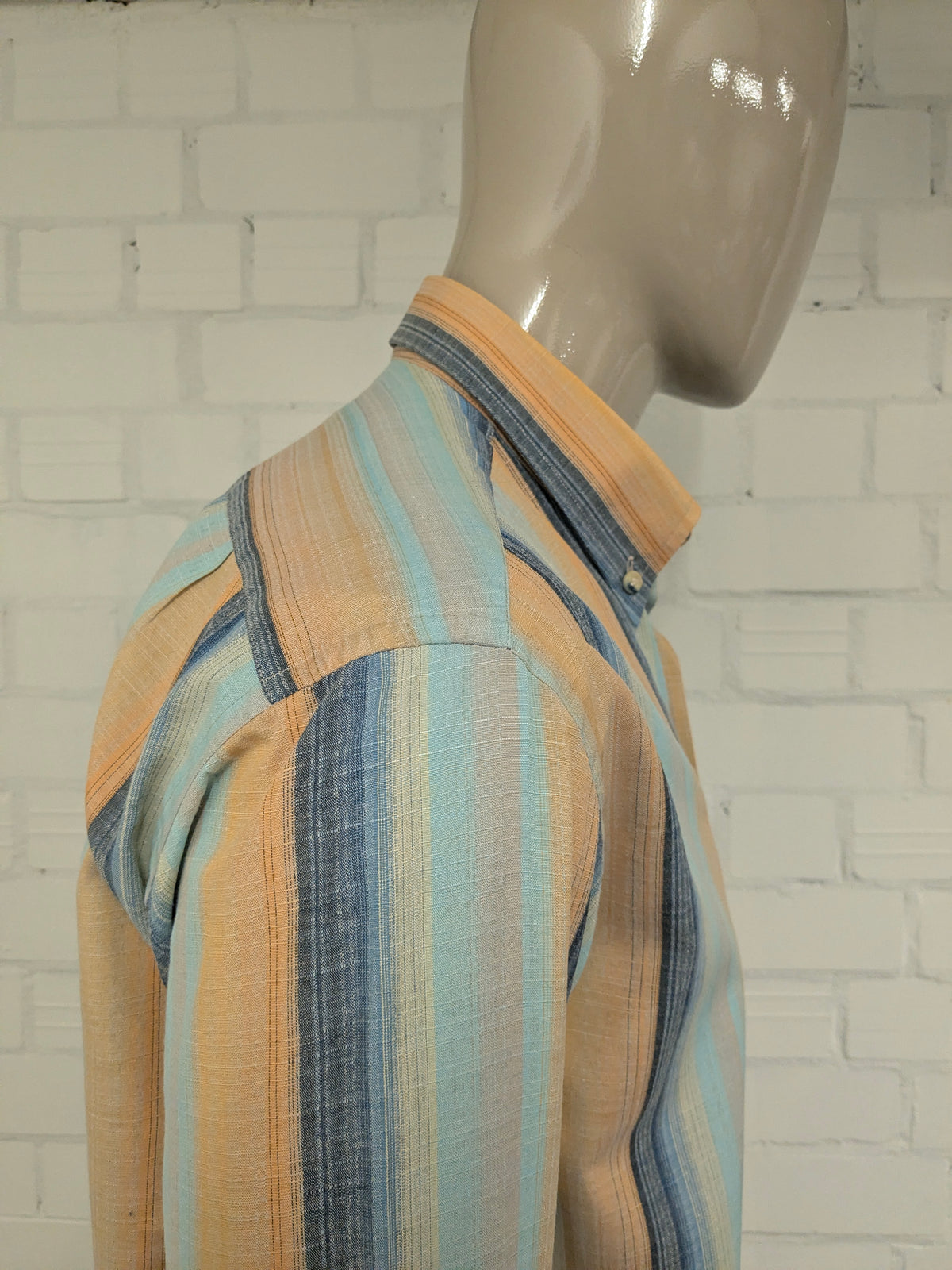 Vintage N.C.S. Hemd – orange/blau/gelb gestreift – Größe L