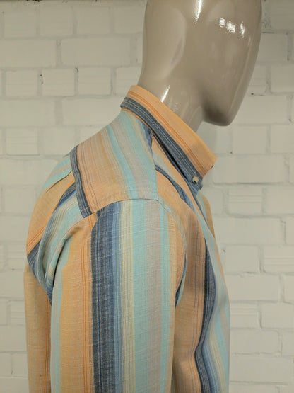 Vintage N.C.S. Hemd – orange/blau/gelb gestreift – Größe L