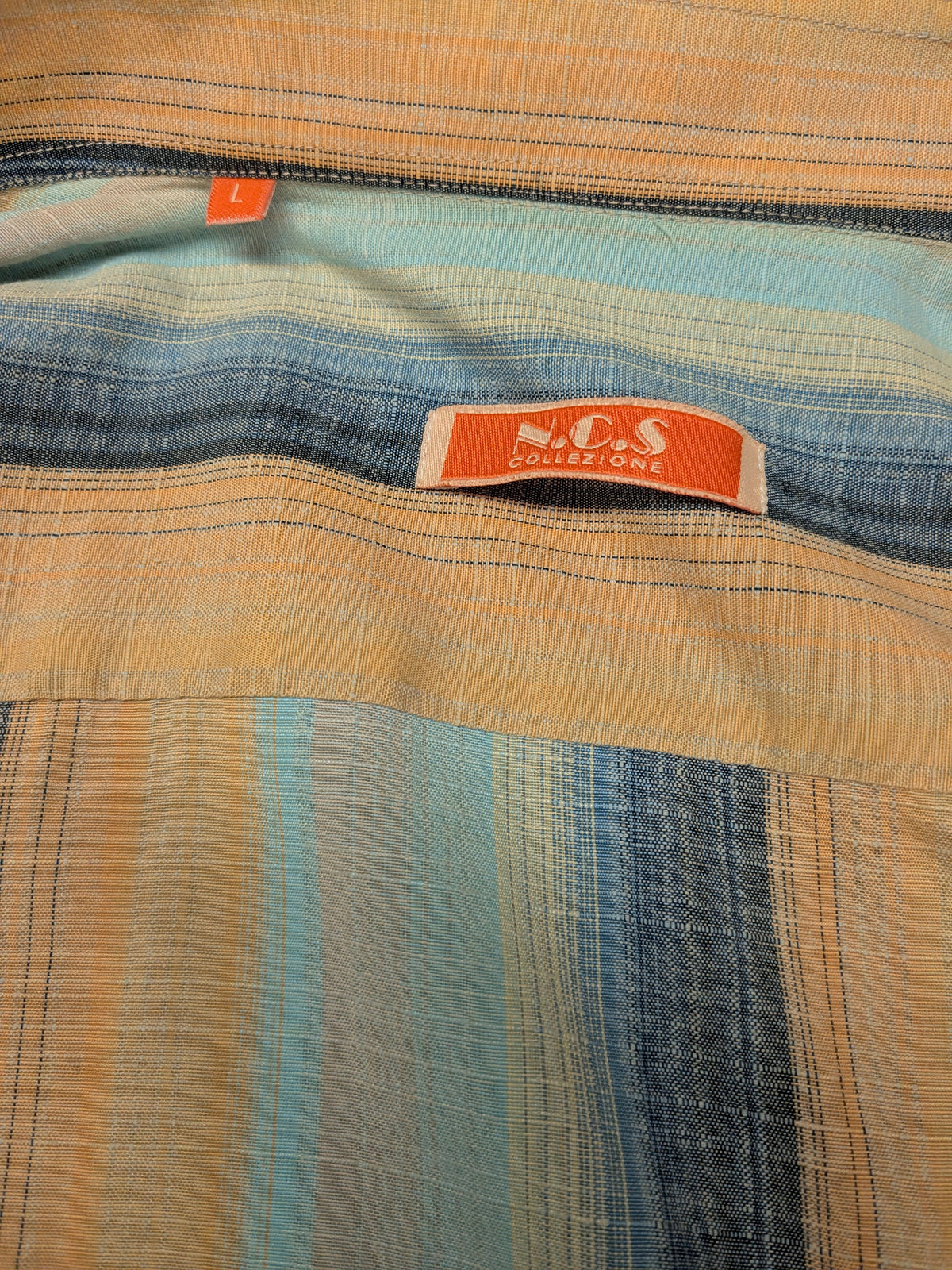 Vintage N.C.S. Hemd – orange/blau/gelb gestreift – Größe L
