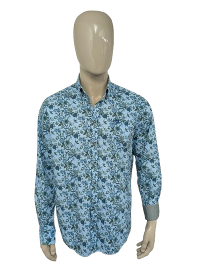 State of Art overhemd. Blauw Groen Bloemen print. Maat L. regular fit.