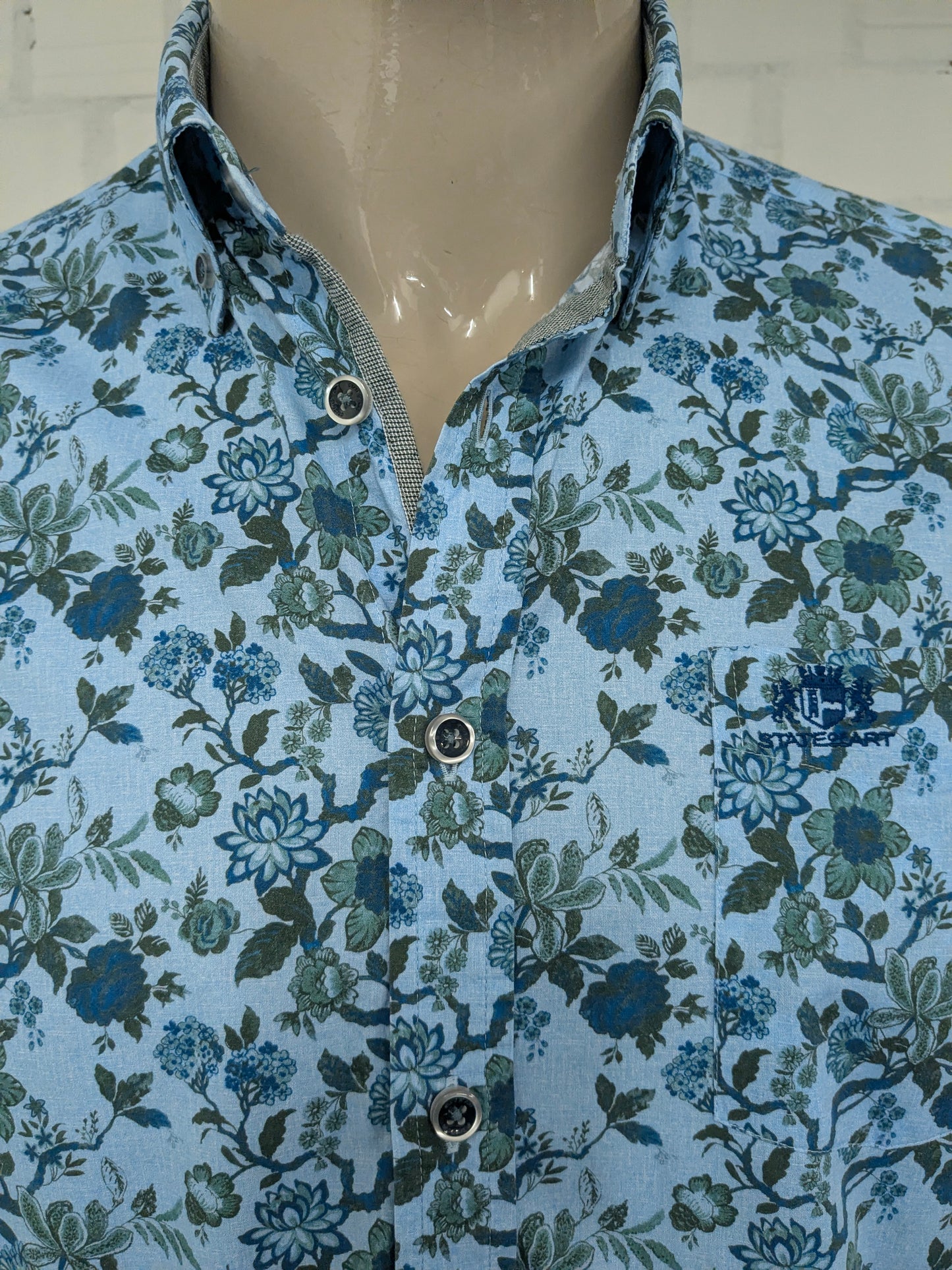 State of Art overhemd. Blauw Groen Bloemen print. Maat L. regular fit.