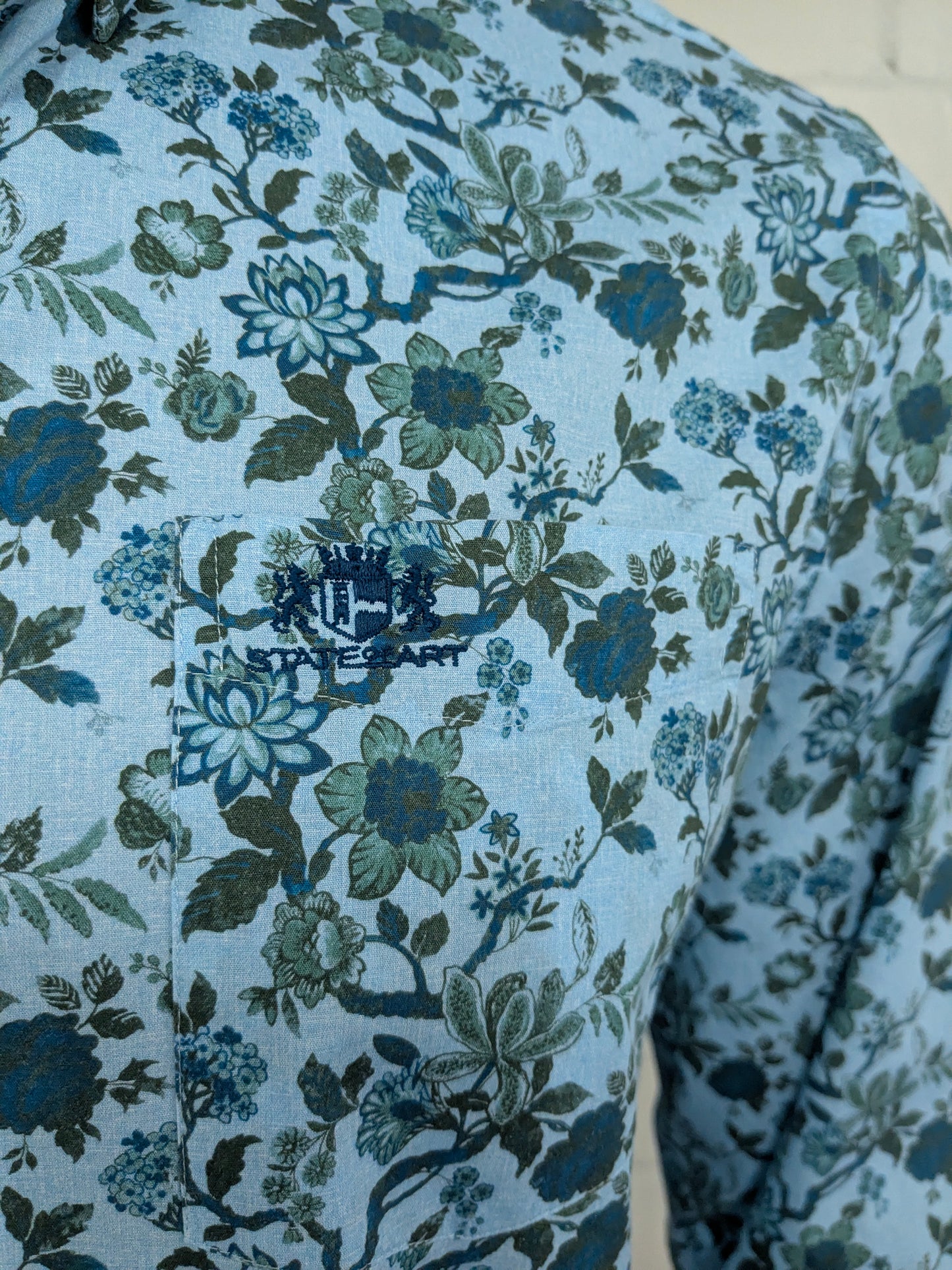 State of Art overhemd. Blauw Groen Bloemen print. Maat L. regular fit.