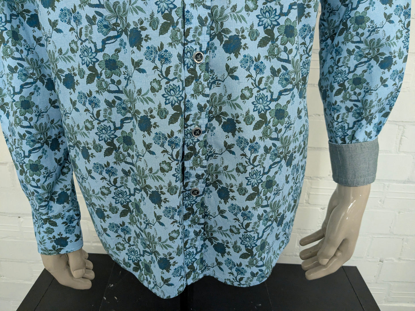 State of Art overhemd. Blauw Groen Bloemen print. Maat L. regular fit.