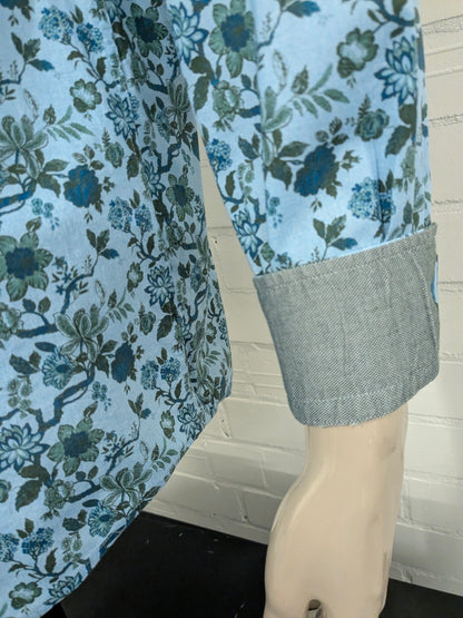State of Art overhemd. Blauw Groen Bloemen print. Maat L. regular fit.