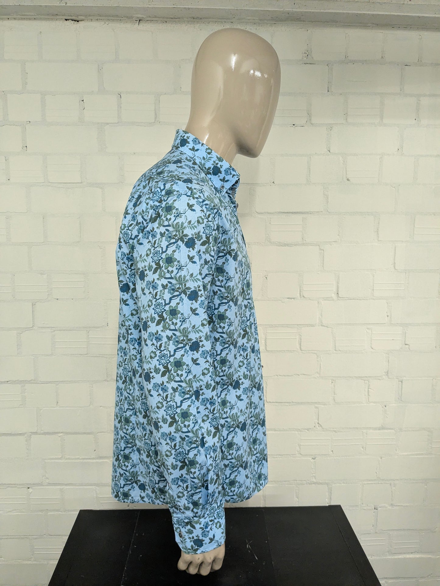 State of Art overhemd. Blauw Groen Bloemen print. Maat L. regular fit.