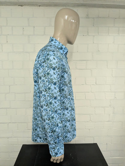 State of Art overhemd. Blauw Groen Bloemen print. Maat L. regular fit.