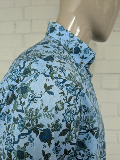 State of Art overhemd. Blauw Groen Bloemen print. Maat L. regular fit.
