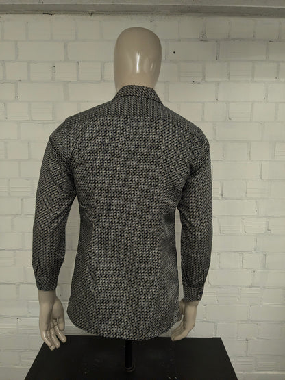 Vintage Mirto overhemd. Zwart Beige print. Maat M.