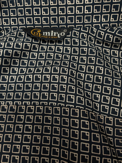 Vintage Mirto overhemd. Zwart Beige print. Maat M.