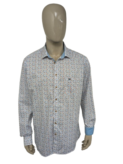 Dansaert Blue overhemd. Oranje Blauw Bruine Bloemen print. Maat 2XL / XXL. regular fit.