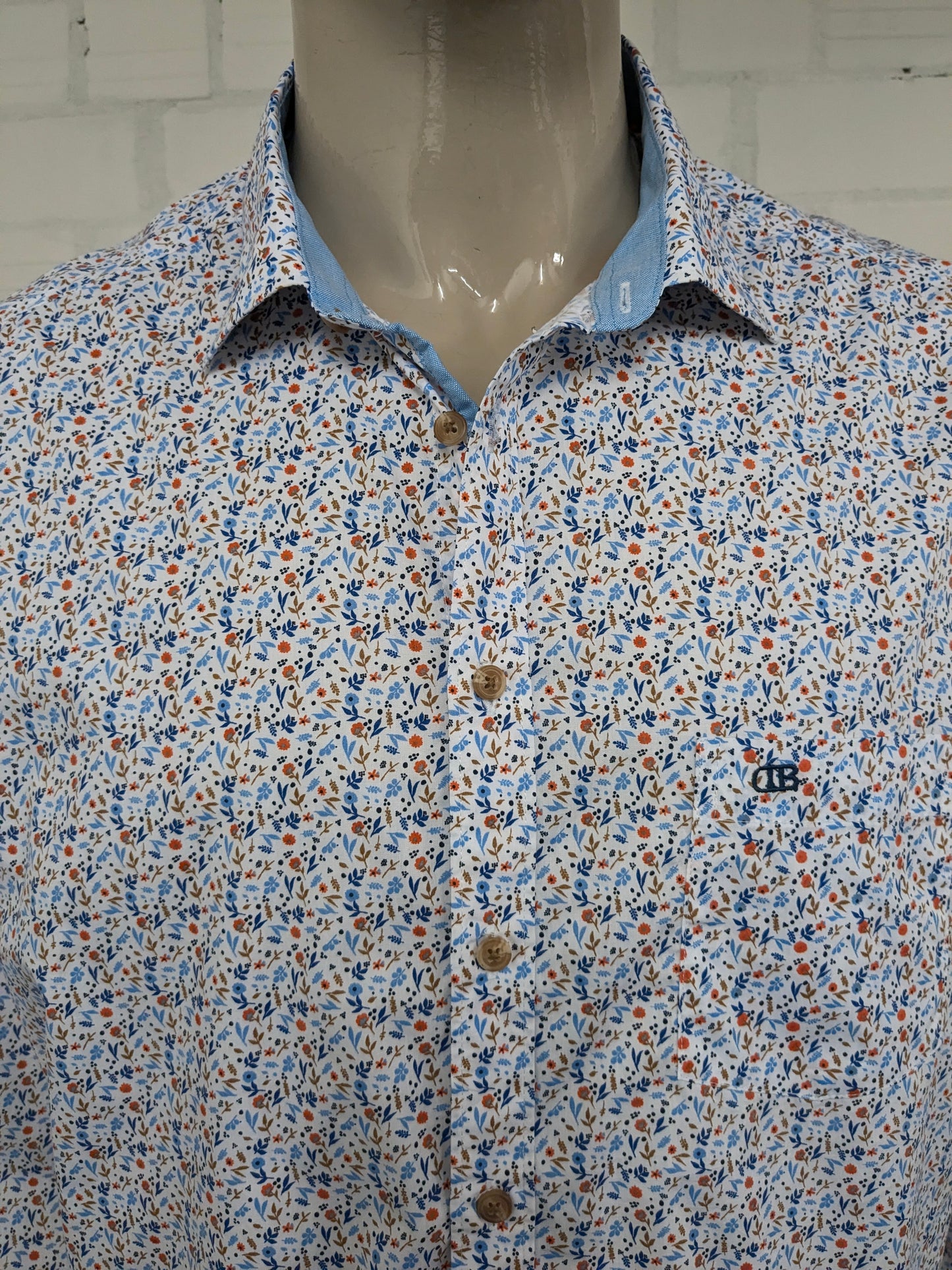 Dansaert Blue overhemd. Oranje Blauw Bruine Bloemen print. Maat 2XL / XXL. regular fit.