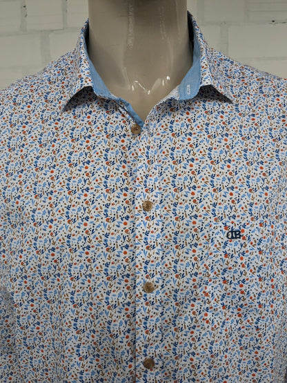 Dansaert Blue overhemd. Oranje Blauw Bruine Bloemen print. Maat 2XL / XXL. regular fit.