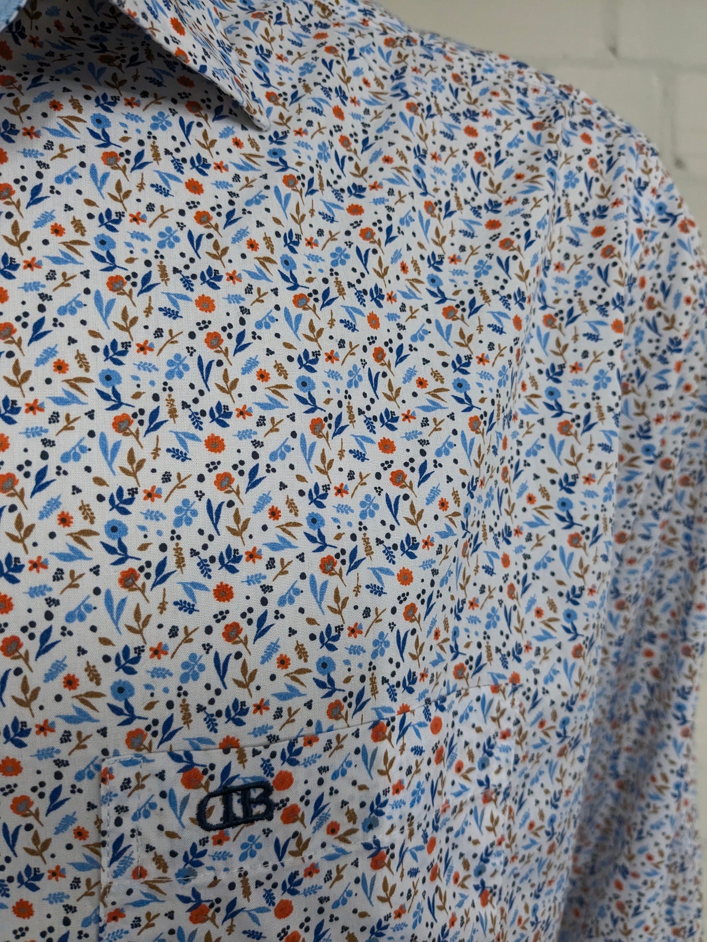 Dansaert Blue overhemd. Oranje Blauw Bruine Bloemen print. Maat 2XL / XXL. regular fit.