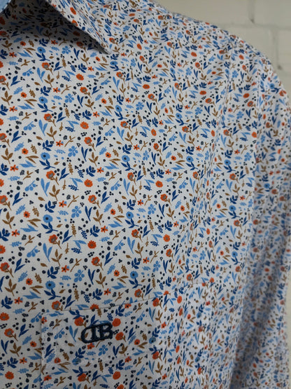 Dansaert Blue overhemd. Oranje Blauw Bruine Bloemen print. Maat 2XL / XXL. regular fit.