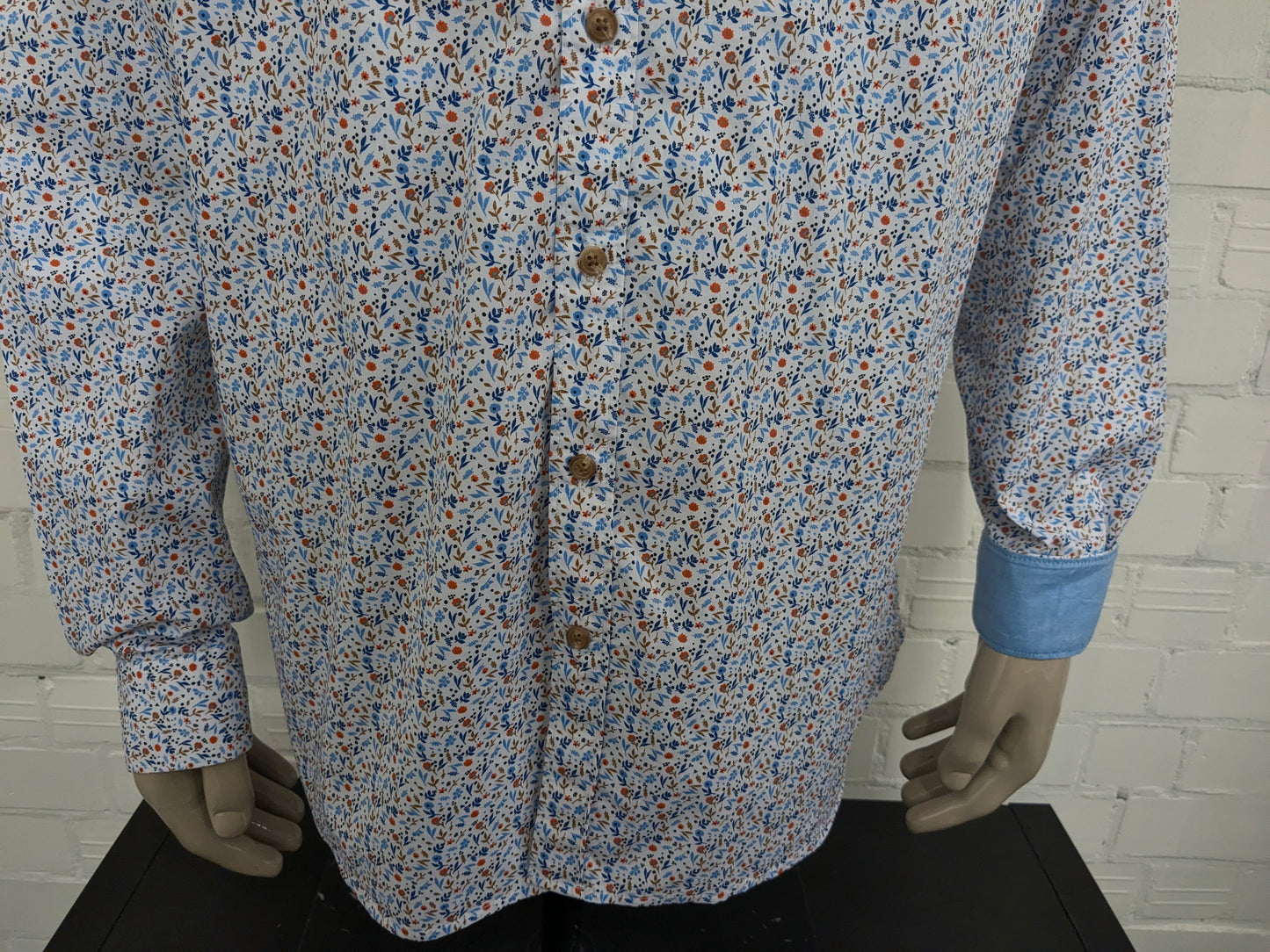 Dansaert Blue overhemd. Oranje Blauw Bruine Bloemen print. Maat 2XL / XXL. regular fit.