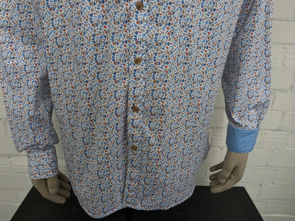 Dansaert Blue overhemd. Oranje Blauw Bruine Bloemen print. Maat 2XL / XXL. regular fit.