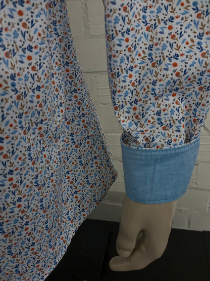 Dansaert Blue overhemd. Oranje Blauw Bruine Bloemen print. Maat 2XL / XXL. regular fit.