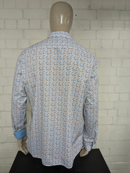 Dansaert Blue overhemd. Oranje Blauw Bruine Bloemen print. Maat 2XL / XXL. regular fit.