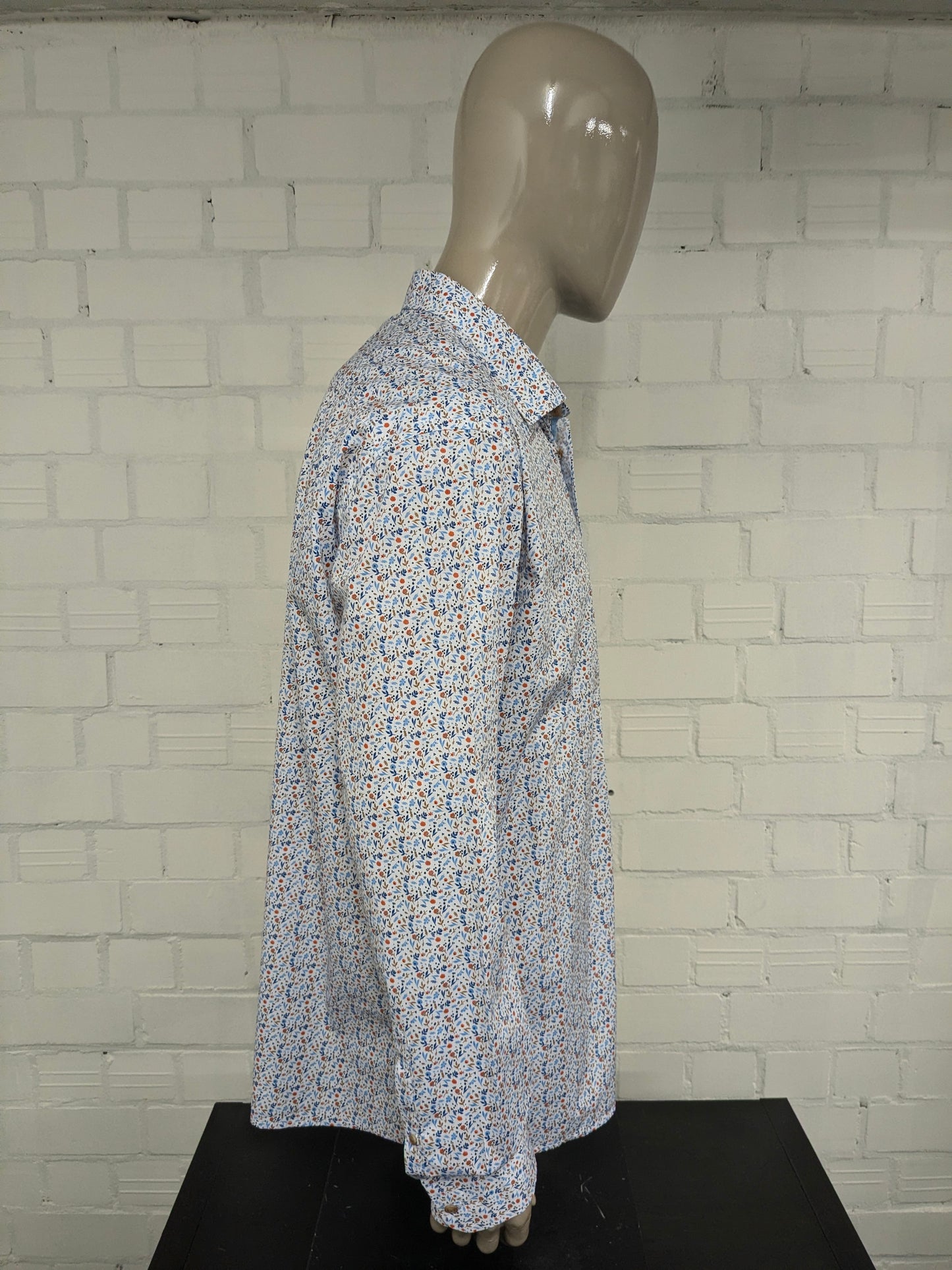 Dansaert Blue overhemd. Oranje Blauw Bruine Bloemen print. Maat 2XL / XXL. regular fit.