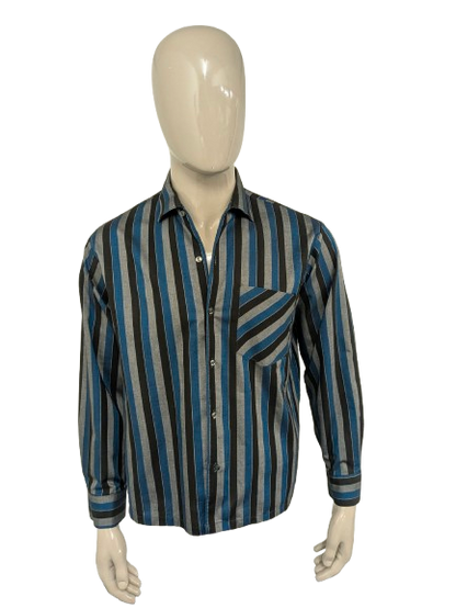 Vintage Bel-O-Fast Hemd – blau/grau/schwarz gestreift – Größe L