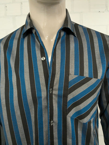 Vintage Bel-O-Fast Hemd – blau/grau/schwarz gestreift – Größe L
