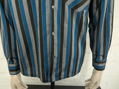 Vintage Bel-O-Fast Hemd – blau/grau/schwarz gestreift – Größe L
