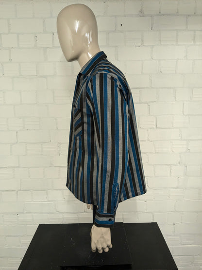 Vintage Bel-O-Fast Hemd – blau/grau/schwarz gestreift – Größe L