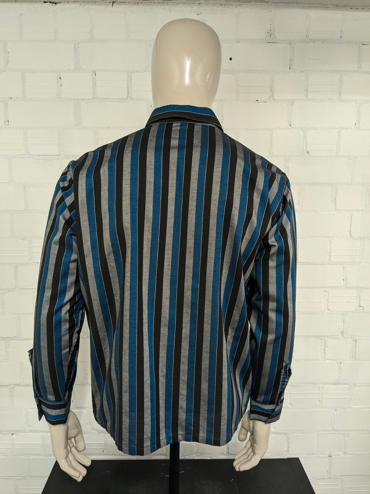 Vintage Bel-O-Fast Hemd – blau/grau/schwarz gestreift – Größe L