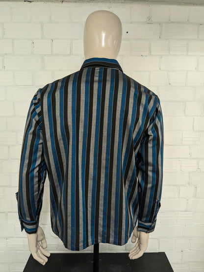 Vintage Bel-O-Fast Hemd – blau/grau/schwarz gestreift – Größe L