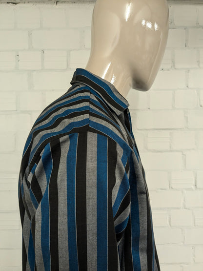 Vintage Bel-O-Fast Hemd – blau/grau/schwarz gestreift – Größe L