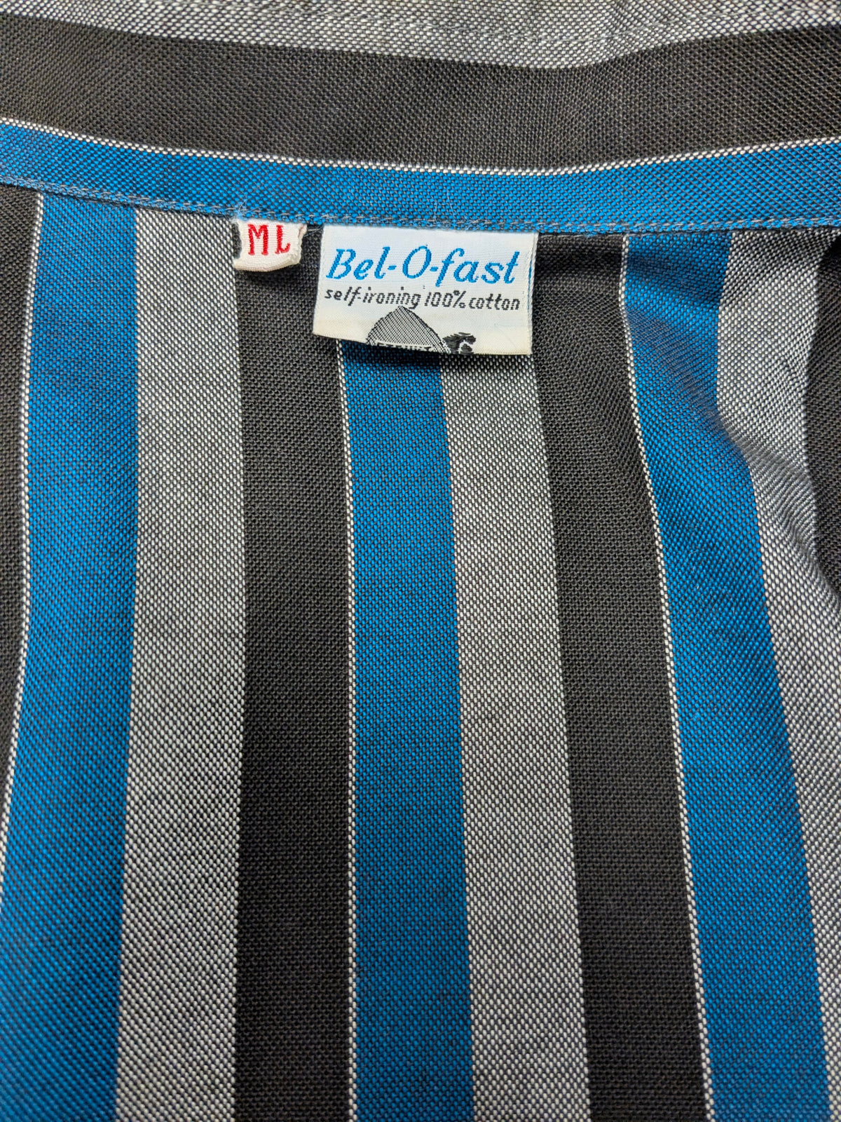 Vintage Bel-O-Fast Hemd – blau/grau/schwarz gestreift – Größe L