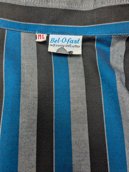 Vintage Bel-O-Fast Hemd – blau/grau/schwarz gestreift – Größe L