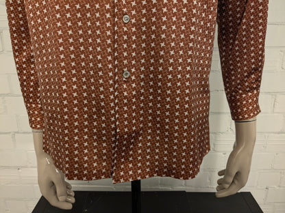 Vintage 70's Hardlion overhemd met puntkraag. Beige Bruine print. Maat M.