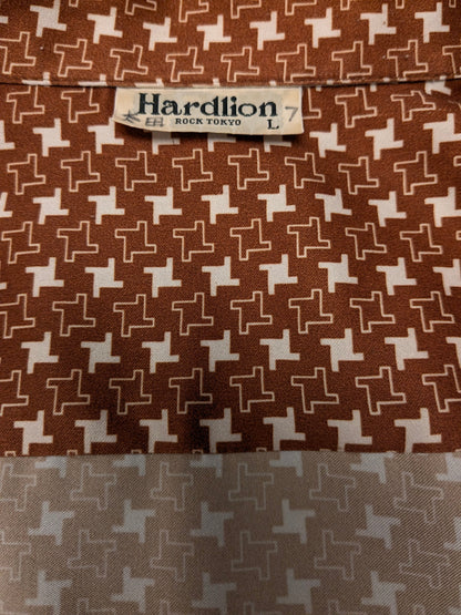 Vintage 70's Hardlion overhemd met puntkraag. Beige Bruine print. Maat M.