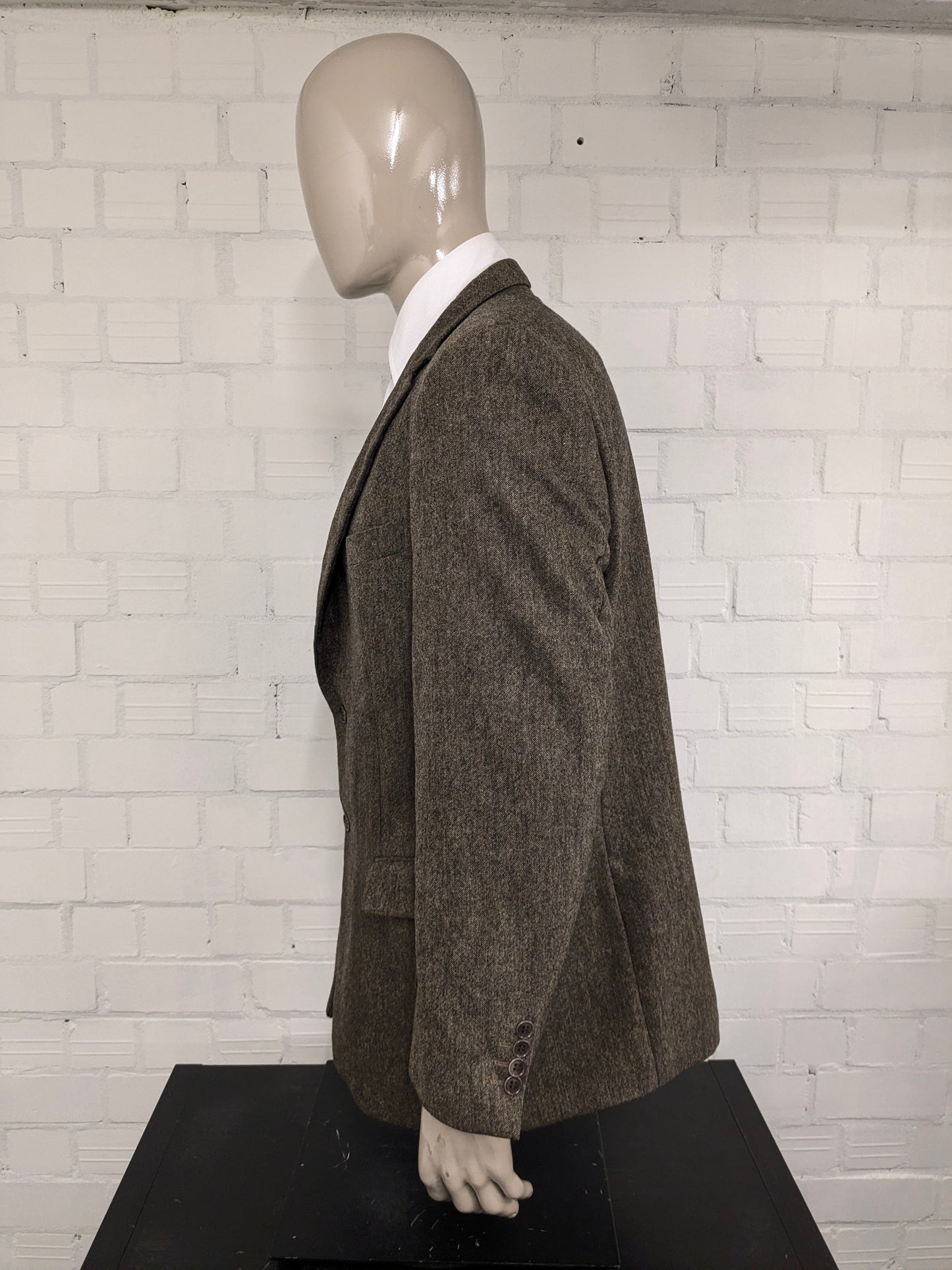 Ferkinghoff Wollen colbert. Bruin gemêleerd. Maat 56 / XL.