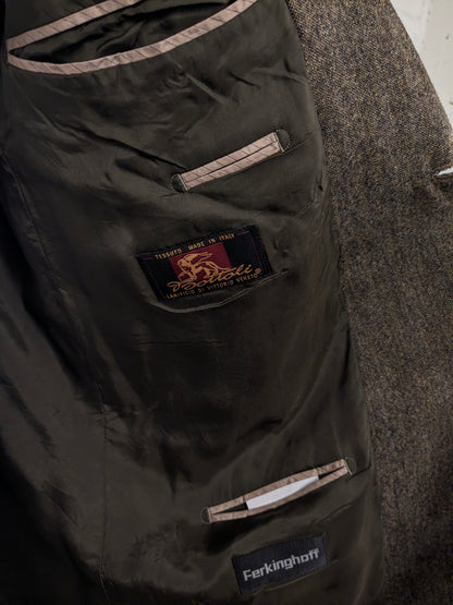 Ferkinghoff Wollen colbert. Bruin gemêleerd. Maat 56 / XL.