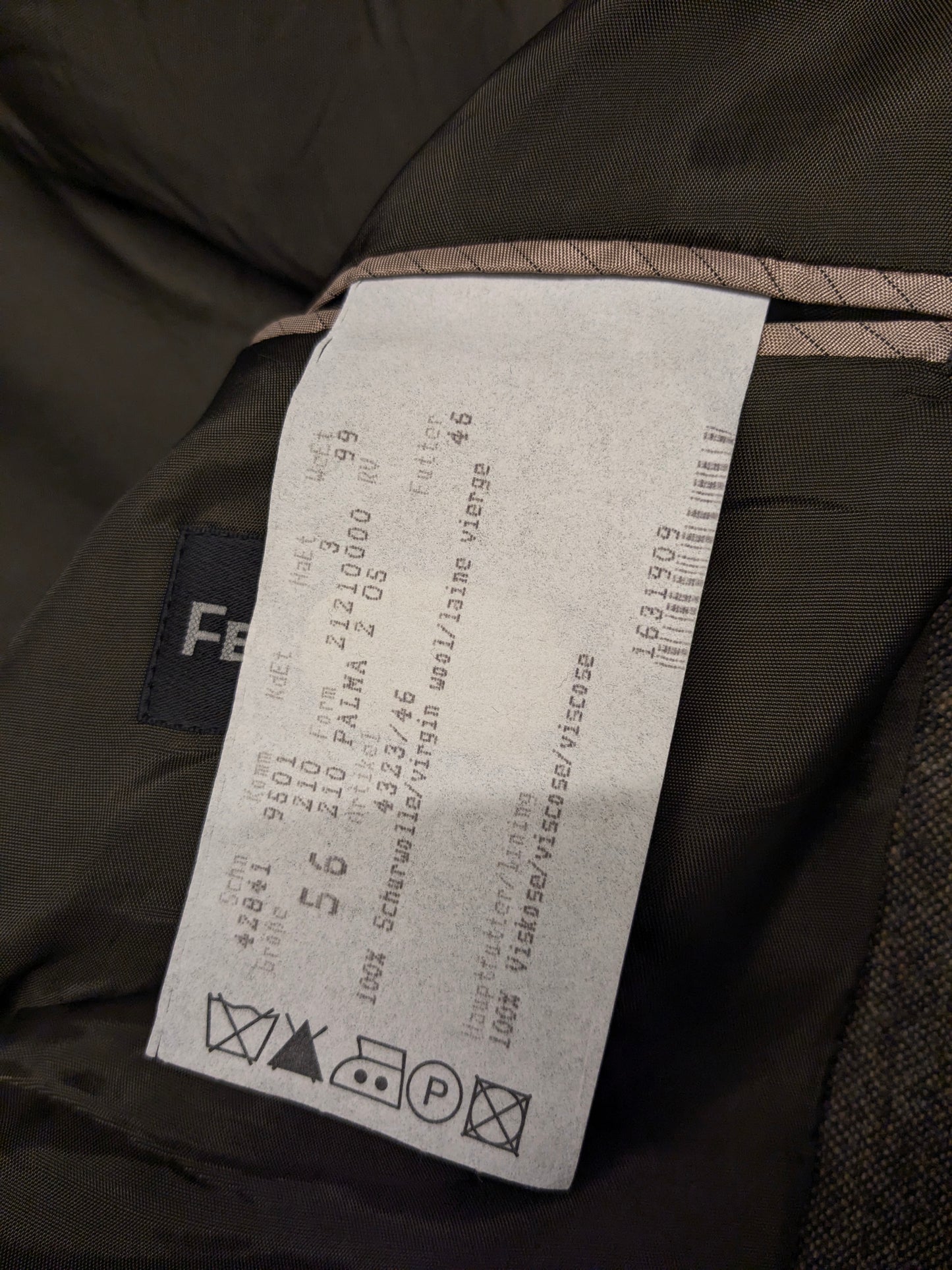 Ferkinghoff Wollen colbert. Bruin gemêleerd. Maat 56 / XL.