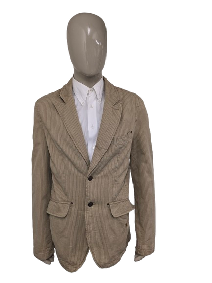 Vintage Angelo Litrico Casual colbert. Beige Grijs gestreept. Maat XL.