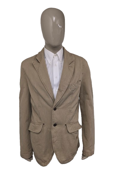 Vintage Angelo Litrico Casual colbert. Beige Grijs gestreept. Maat XL.