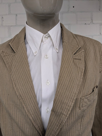 Vintage Angelo Litrico Casual colbert. Beige Grijs gestreept. Maat XL.