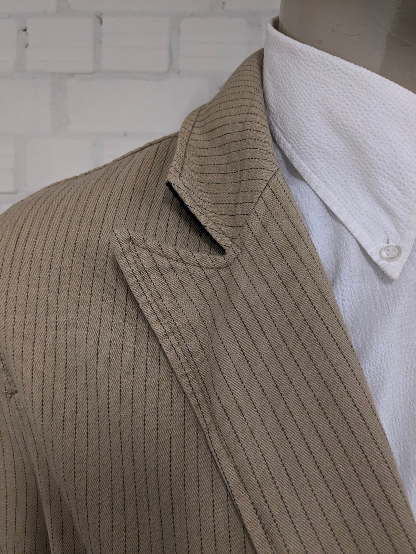 Vintage Angelo Litrico Casual colbert. Beige Grijs gestreept. Maat XL.
