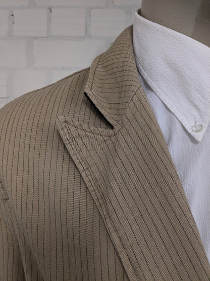 Vintage Angelo Litrico Casual colbert. Beige Grijs gestreept. Maat XL.