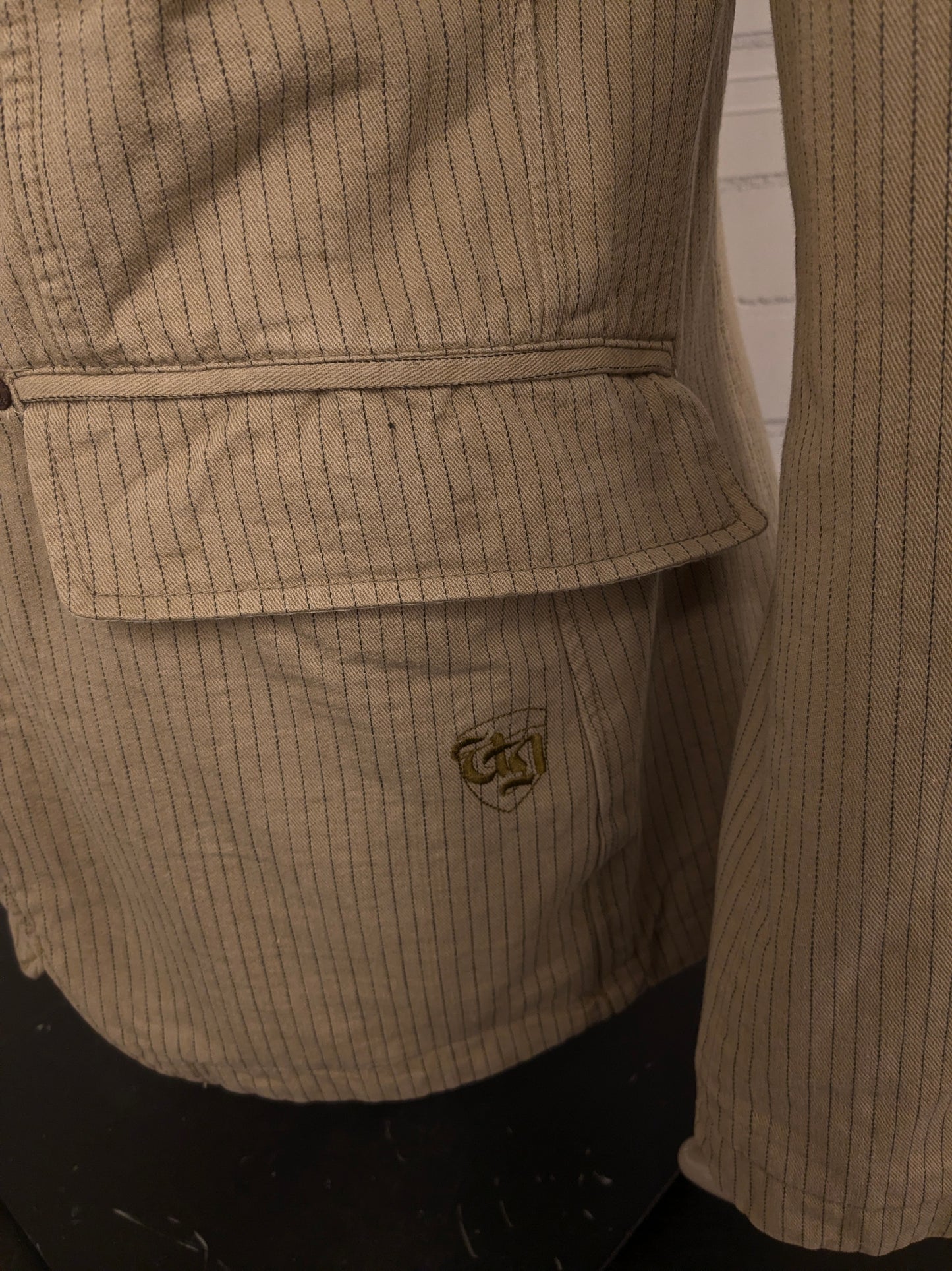 Vintage Angelo Litrico Casual colbert. Beige Grijs gestreept. Maat XL.